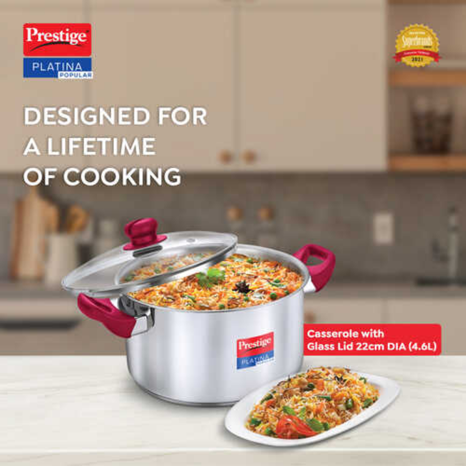 SS PLATINA POPULAR COOKWARE Casserole 22cm - RH